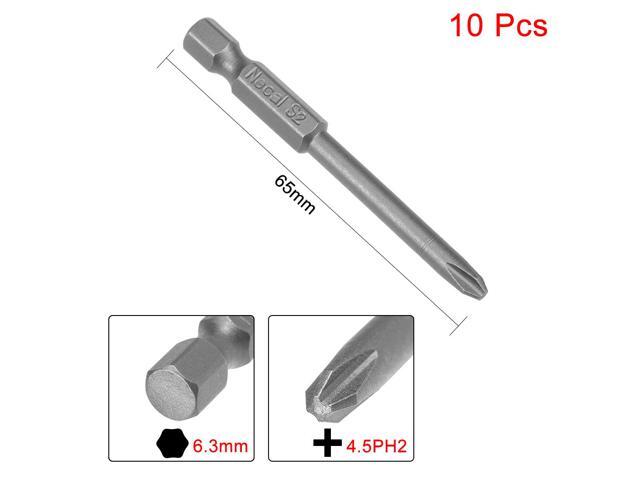 10pcs 65mm 1/4' Hex Shank 4.5mm PH2 Magnetic Phillips Head Screwdriver Bits S2