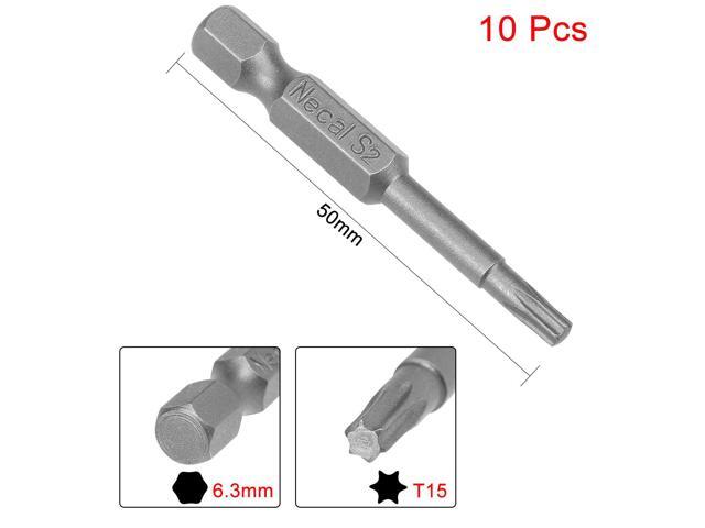 10pcs 50mm 1/4' Hex Shank T15 Magnetic Torx Head Screwdriver Bits S2 Alloy Steel