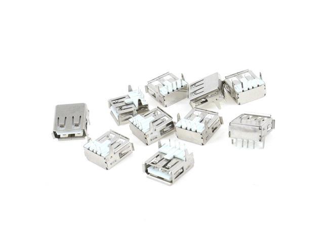 Unique Bargains 10pcs Right Angle 4-Pin PCB Mount DIP Female USB A Jack Socket Port