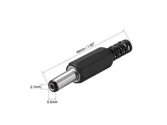 DC Male Connector 5.5mm x 2.1mm x 14mm Power Cable Jack Adapter Coupler Black 10Pcs