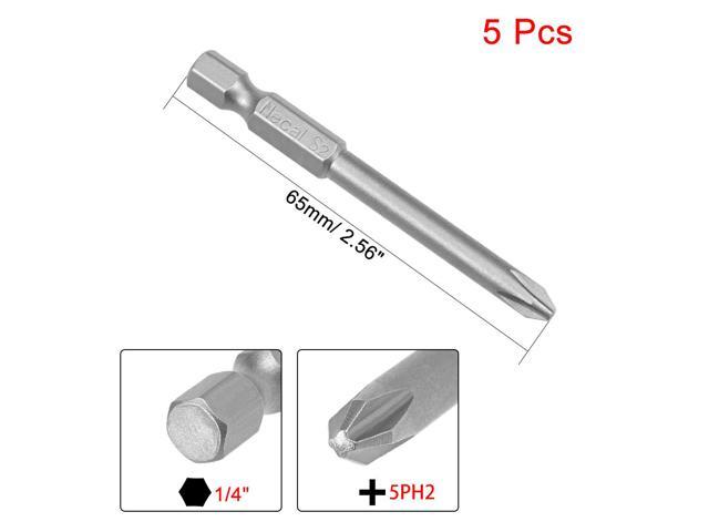 5Pcs 1/4-Inch Hex Shank 65mm Length Phillips 5PH2 Magnetic Screw Driver S2 Screwdriver Bits