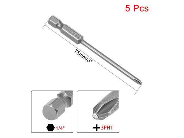 5Pcs 1/4-Inch Hex Shank 75mm Length Phillips 3PH1 Magnetic Screw Driver S2 Screwdriver Bits