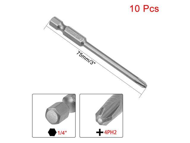 10Pcs 1/4-Inch Hex Shank 75mm Length Phillips 4PH2 Magnetic Screw Driver S2 Screwdriver Bits