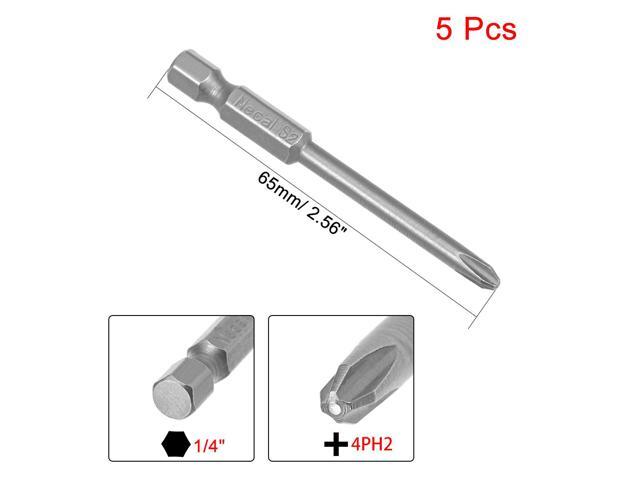 5Pcs 1/4-Inch Hex Shank 65mm Length Phillips 4PH2 Magnetic Screw Driver S2 Screwdriver Bits