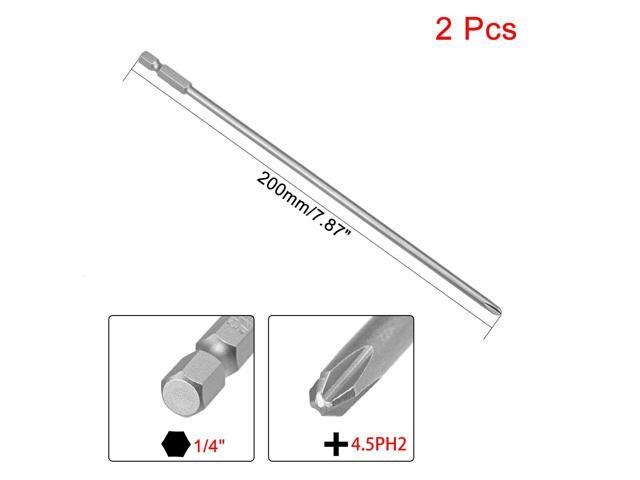 2Pcs 1/4-Inch Hex Shank 200mm Length Phillips 4.5PH2 Magnetic Screw Driver S2 Screwdriver Bits
