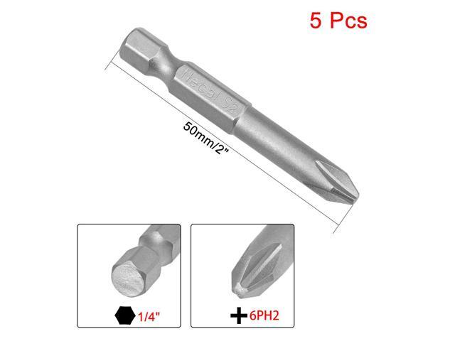 5Pcs 1/4-Inch Hex Shank 50mm Length Phillips 6PH2 Magnetic Screw Driver S2 Screwdriver Bits