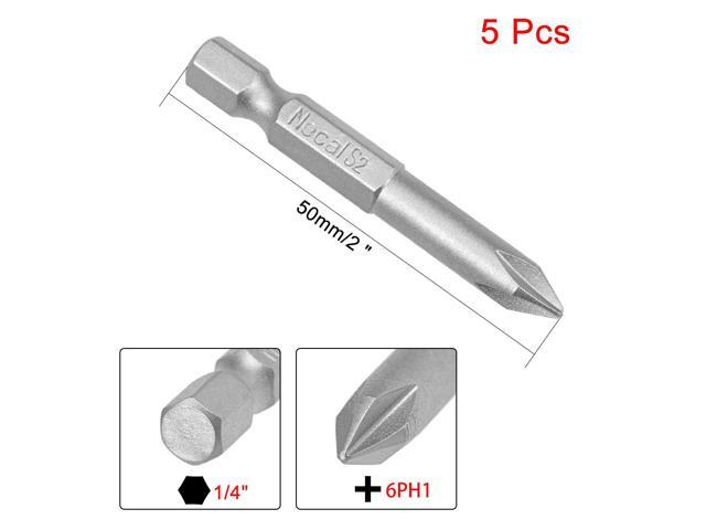5Pcs 1/4-Inch Hex Shank 50mm Length Phillips 6PH1 Magnetic Screw Driver S2 Screwdriver Bits