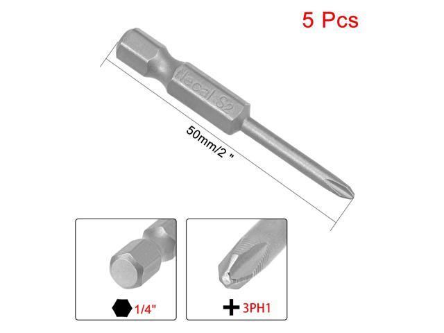 5Pcs 1/4-Inch Hex Shank 50mm Length Phillips 3PH1 Magnetic Screw Driver S2 Screwdriver Bits