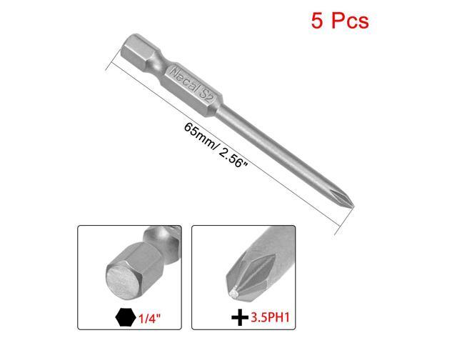 5Pcs 1/4-Inch Hex Shank 65mm Length Phillips 3.5PH1 Magnetic Screw Driver S2 Screwdriver Bits