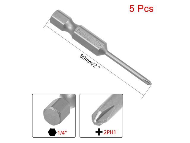 5Pcs 1/4-Inch Hex Shank 50mm Length Phillips 2PH1 Magnetic Screw Driver S2 Screwdriver Bits