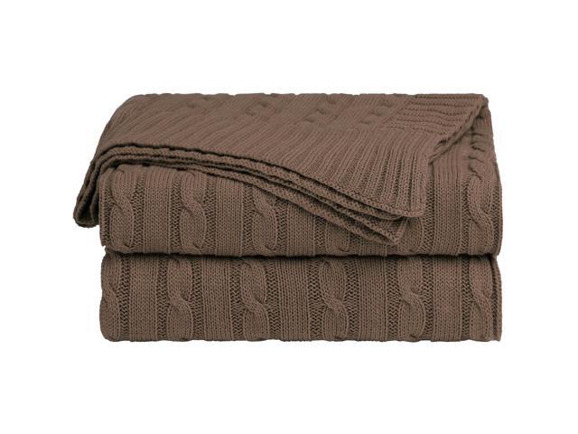 Cotton Cable Knit Throw Blanket Super Soft Throw Couch Covers Decorative Knitted Blankets for Sofa Bed, Brown Throw(47' x 70')