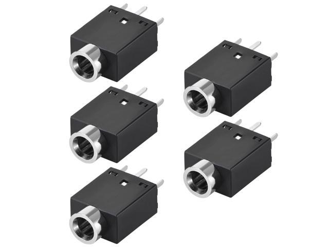 PCB Mount 3.5mm 5 Pin Socket Headphone Stereo Jack Audio Video Connector PJ358 Black 5Pcs