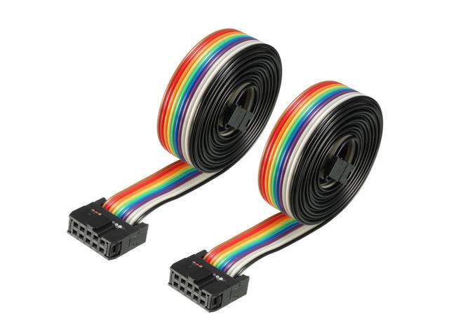 IDC 10 Pins Wire Flat Rainbow Ribbon Cable 128cm 2.54mm Pitch 2pcs