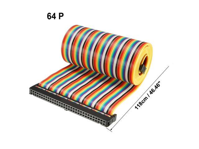 IDC 64 Pins Wire Flat Rainbow Ribbon Cable 118cm 2.54mm Pitch