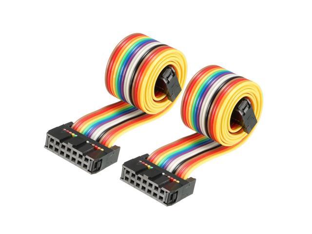 IDC 14 Pins Wire Flat Rainbow Ribbon Cable 43cm 2.54mm Pitch 2pcs