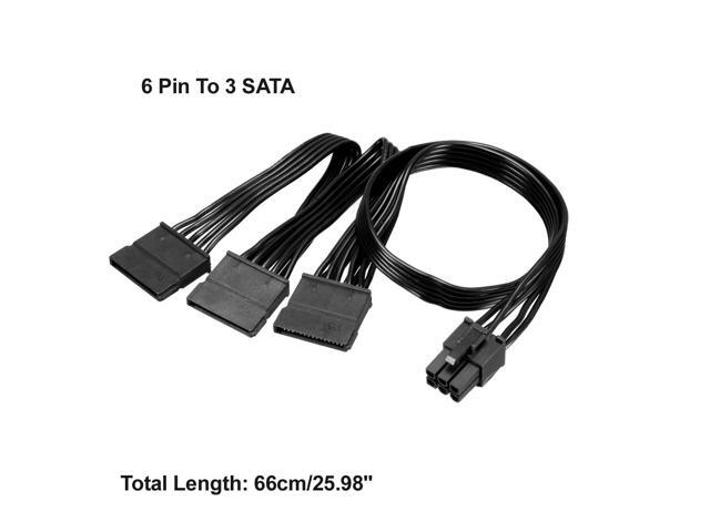 6 Pin To 3 SATA Power Cable Adapter for Hard Drive Black