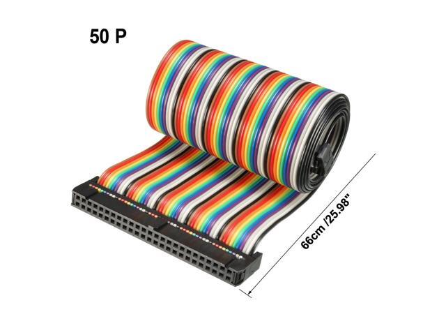 IDC 50 Pins Wire Flat Rainbow Ribbon Cable 66cm 2.54mm Pitch 2pcs