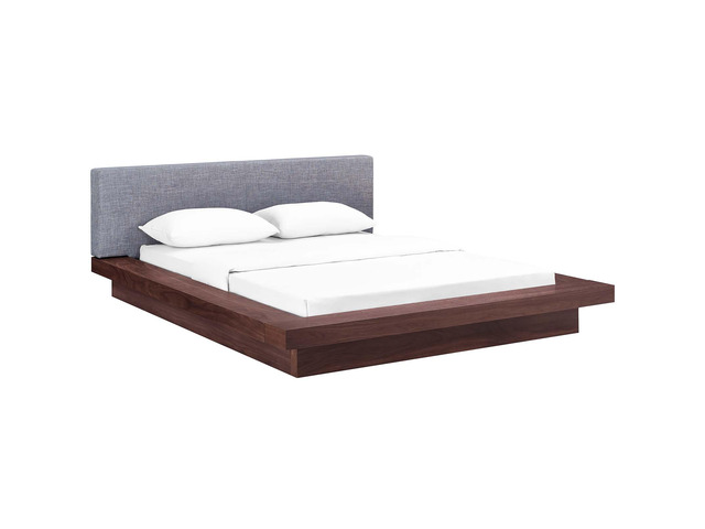 Freja Queen Fabric Platform Bed - Walnut Gray