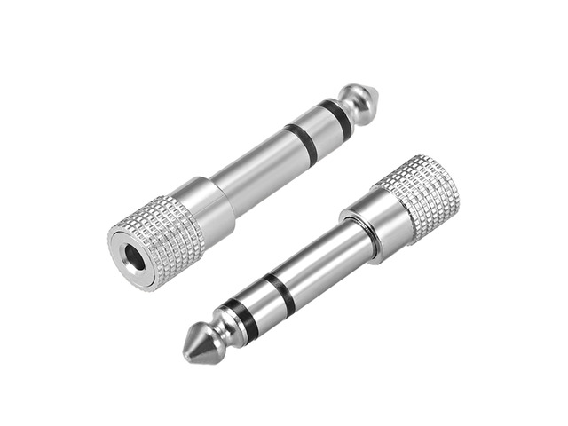 6.35mm Male to 3.5mm Female Adapter Couplers Converter Silver Tone 2Pcs for Stereo Audio Video AV TV Cable