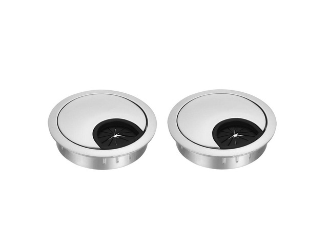 Cable Hole Cover, 2-1/8' Zinc Alloy Desk Grommet for Wire Organizer, 2 Pcs (Silver Tone)