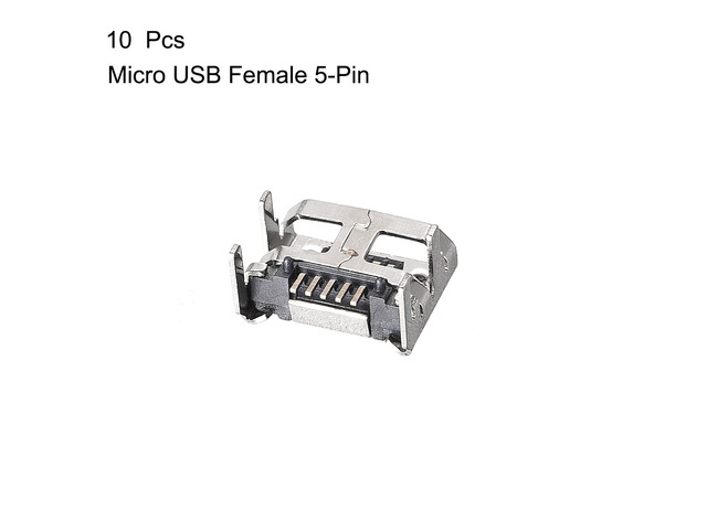 10PCS Micro USB Female Socket Connector Jack Port, 5-Pin DIP 180 Degree, Repair Replacement Adapter