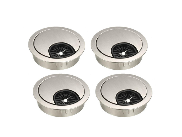 Cable Hole Cover, 2' Zinc Alloy Desk Grommet for Wire Organizer, 4 Pcs (Wire Drawing, Silver)