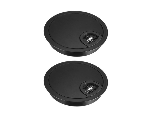Cable Hole Cover, 3-1/8' Zinc Alloy Desk Grommet for Wire Organizer, 2 Pcs (Black)