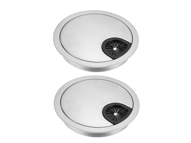 Cable Hole Cover, 3-1/8' Zinc Alloy Desk Grommet for Wire Organizer, 2 Pcs (Silver Tone)