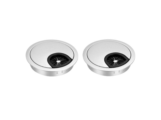 Cable Hole Cover, 2-3/8' Zinc Alloy Desk Grommet for Wire Organizer, 2 Pcs (Silver Tone)