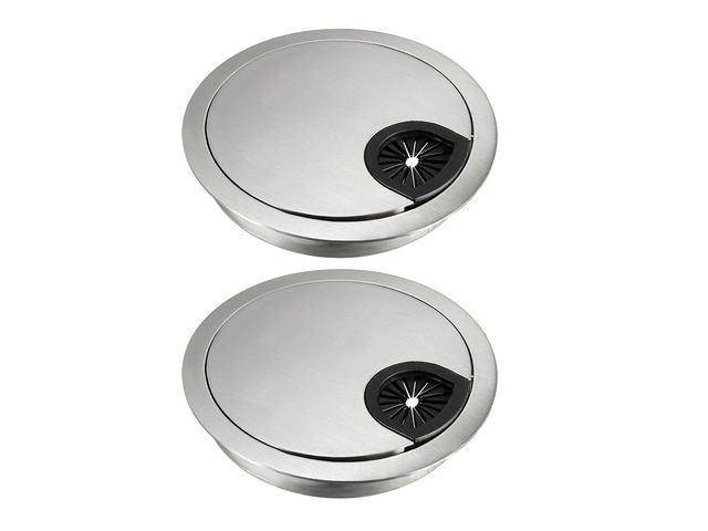 Cable Hole Cover, 3-1/8' Zinc Alloy Desk Grommet for Wire Organizer, 2 Pcs (Wire Drawing, Silver)