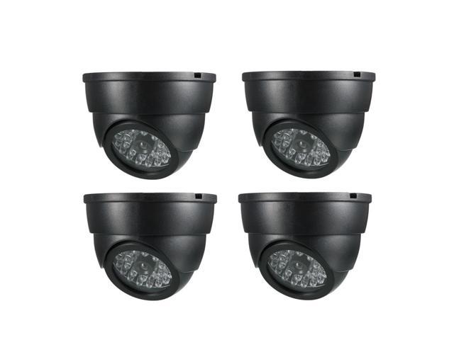 Fake Security Camera Dummy Dome CCTV with Blinking Red LED Warning Light for Home Outdoor Indoor Black 4pcs