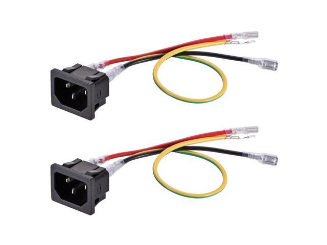 C14 Panel Mount Plug Adapter AC 250V 10A 3 Pins IEC Inlet Module Plug Power Connector Socket with 3 Wires Pack of 2