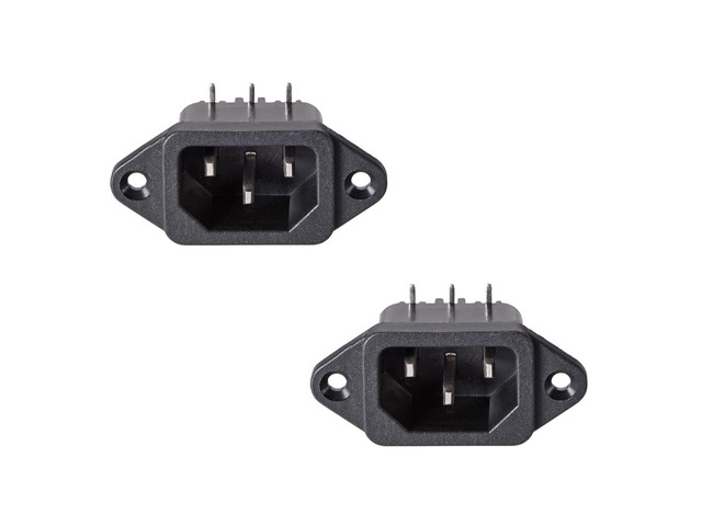 C14 Panel Mount Plug Adapter AC 250V 10A/15A 3Pins IEC Inlet Module Plug Power Connector Socket Right Angle Pack of 2