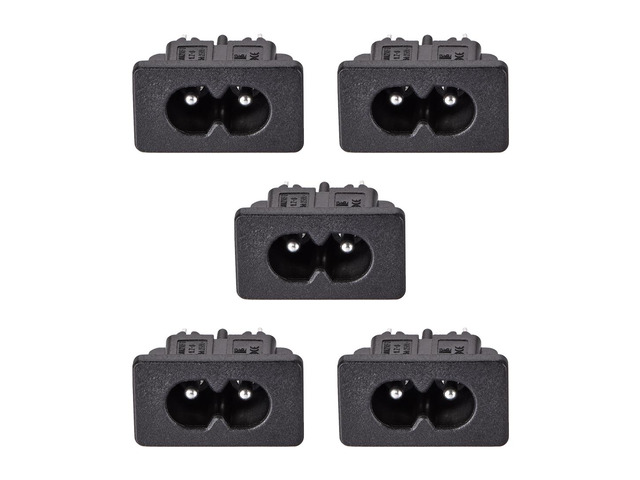 C8 Panel Mount Plug Adapter 250V AC 2.5A 2 Pins IEC Inlet Module Plug Power Connector Socket Straight 5pcs