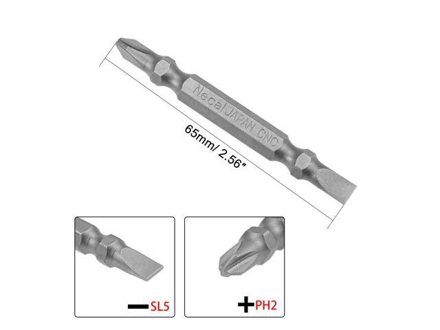 1/4' Hex Shank 65mm Length Magnetic Screwdriver SL5/PH2 Slotted-Phillips Double-Head Screwdriver Bits S2 Alloy Steel