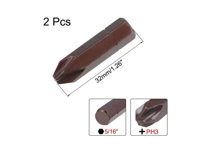 2pcs Phillips Bits 5/16 Inch 8mm Hex Shank 32mm Length Cross PH3 Magnetic Screw Driver S2 Screwdriver Bit