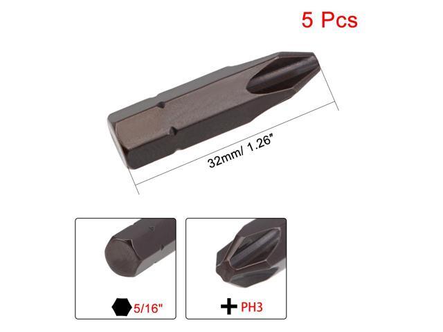 5pcs 5/16' Hex Shank 32mm Length Magnetic Phillips Cross Screwdriver, PH3 Head Screwdriver Bits S2 Alloy Steel