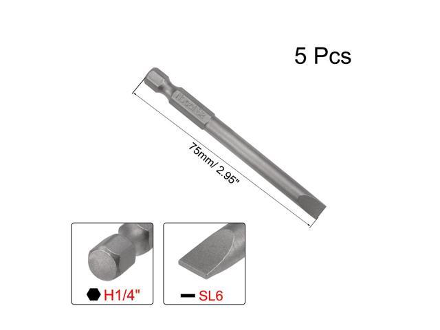 5pcs Slotted Bits 1/4 Inch Hex Shank 75mm Length Magnetic Screwdriver SL6 Screw Driver Bit S2 Alloy Steel