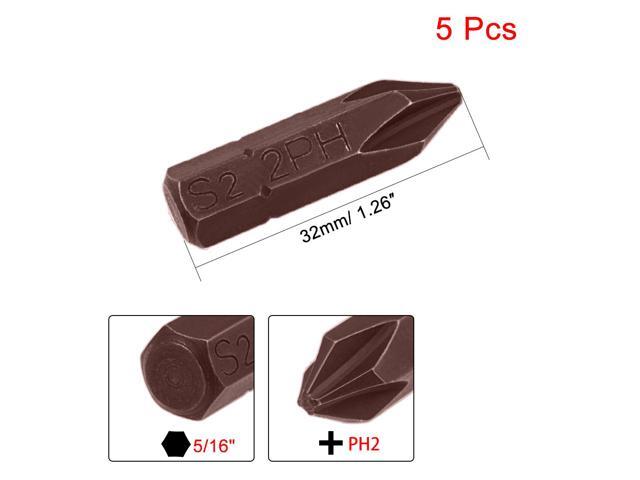 5pcs 5/16' Hex Shank 32mm Length Magnetic Phillips Cross Screwdriver, PH2 Head Screwdriver Bits S2 Alloy Steel
