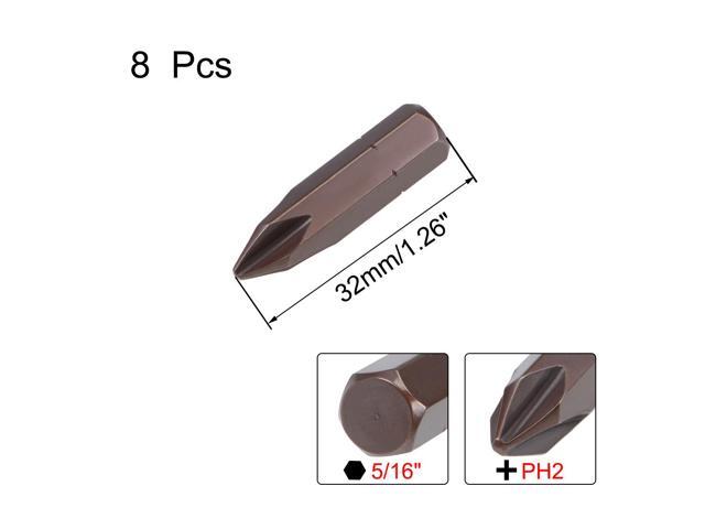 8 Pcs Phillips Bits 5/16-inch 8mm Hex Shank 32mm Length Cross PH2 Magnetic Screw Driver S2 Screwdriver Bit