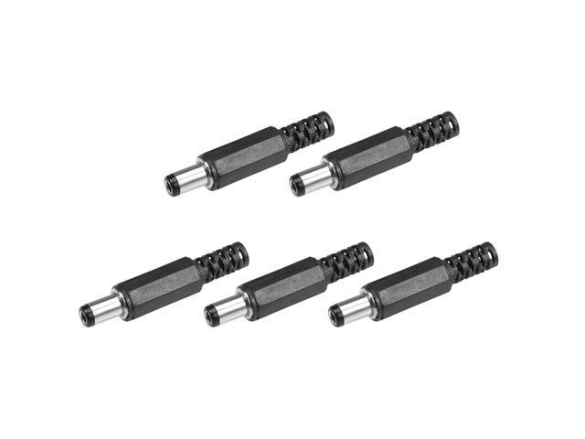 5Pcs DC Male Connector 5.5mm x 2.5mm x 9mm Power Cable Jack Adapter Black