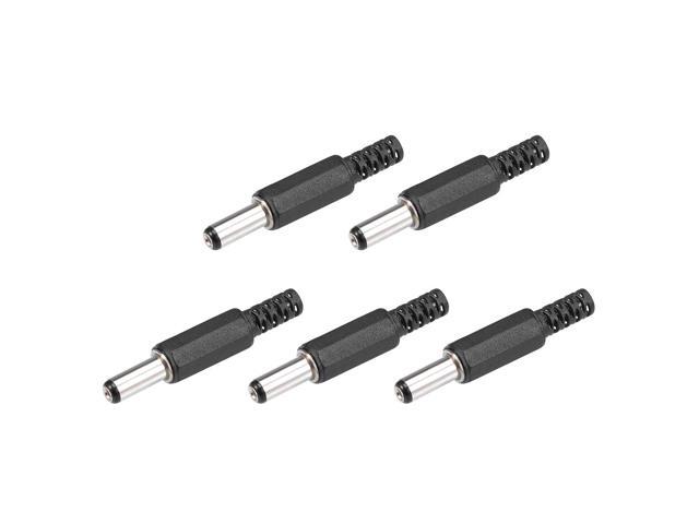 5Pcs DC Male Connector 5.5mm x 2.5mm x 14mm Power Cable Jack Adapter Black