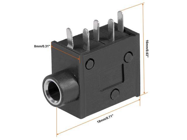 6Pcs PCB Mount 3.5mm 5 Pin Socket Headphone Stereo Jack Audio Video Connector Black PJ325