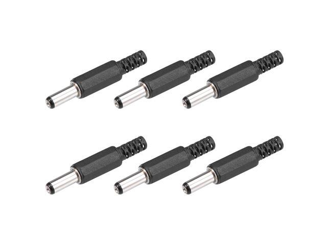 6Pcs DC Male Connector 5.5mm x 2.5mm x 14mm Power Cable Jack Adapter Black