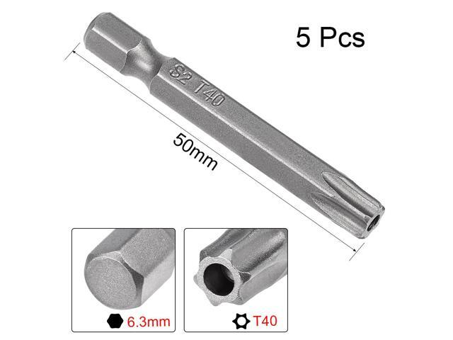 5 Pcs 1/4' Hex Shank T40 Magnetic Security Torx Screwdriver Bits 50mm Length