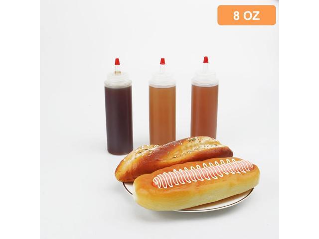 4pcs Plastic 8 Oz Red Tip Cap Squeeze Bottle Condiment Ketchup Mustard Dispenser