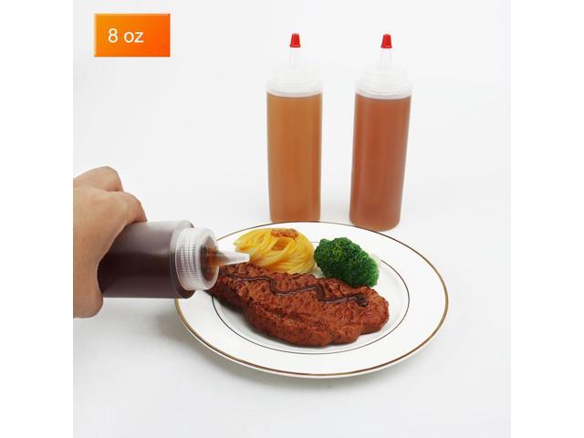 4pcs Plastic 8 Oz Red Tip Cap Squeeze Bottle Condiment Ketchup Mustard Dispenser