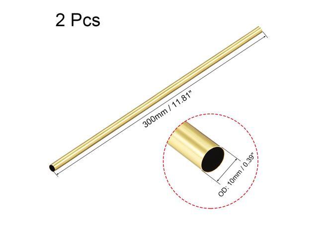 Brass Round Tube 300mm Length 10mm OD 0.2mm Wall Thickness Seamless Straight Pipe Tubing 2 Pcs
