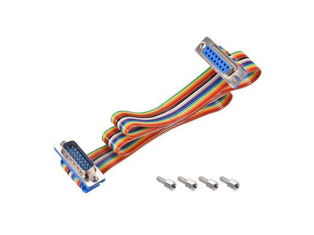 IDC Rainbow Wire Flat Ribbon Cable DB15 Male to DB15 Female Connector 2.54mm Pitch 19.7inch Length