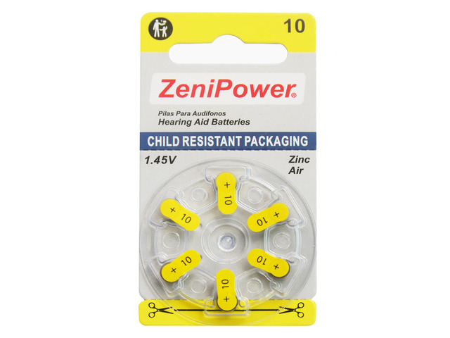ZeniPower Size 10 PR70 1.45V Zinc Air Hearing Aid Batteries (Pack of 6)